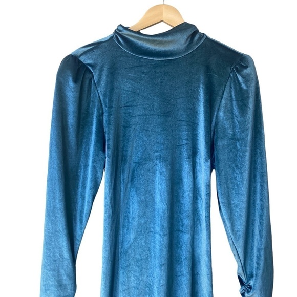 Revolve LPA Dress Mini Cocktail Blue Size XL Velvet Backless Puff Sleeve - Picture 5 of 11